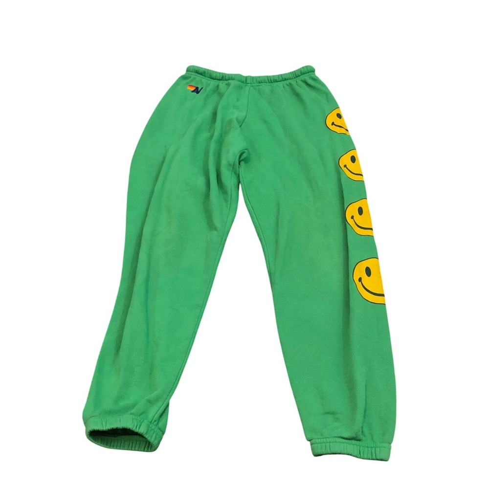 Aviator Nation Women's Smiley Sweatpants Joggers Lounge Kelly Green Retro Small